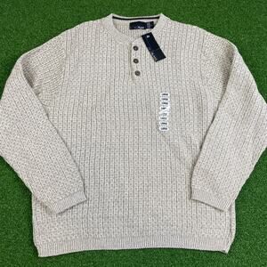 Vintage Studio Bill Blass Tan Waffle Acrylic Henley Sweater Sz L NWT
